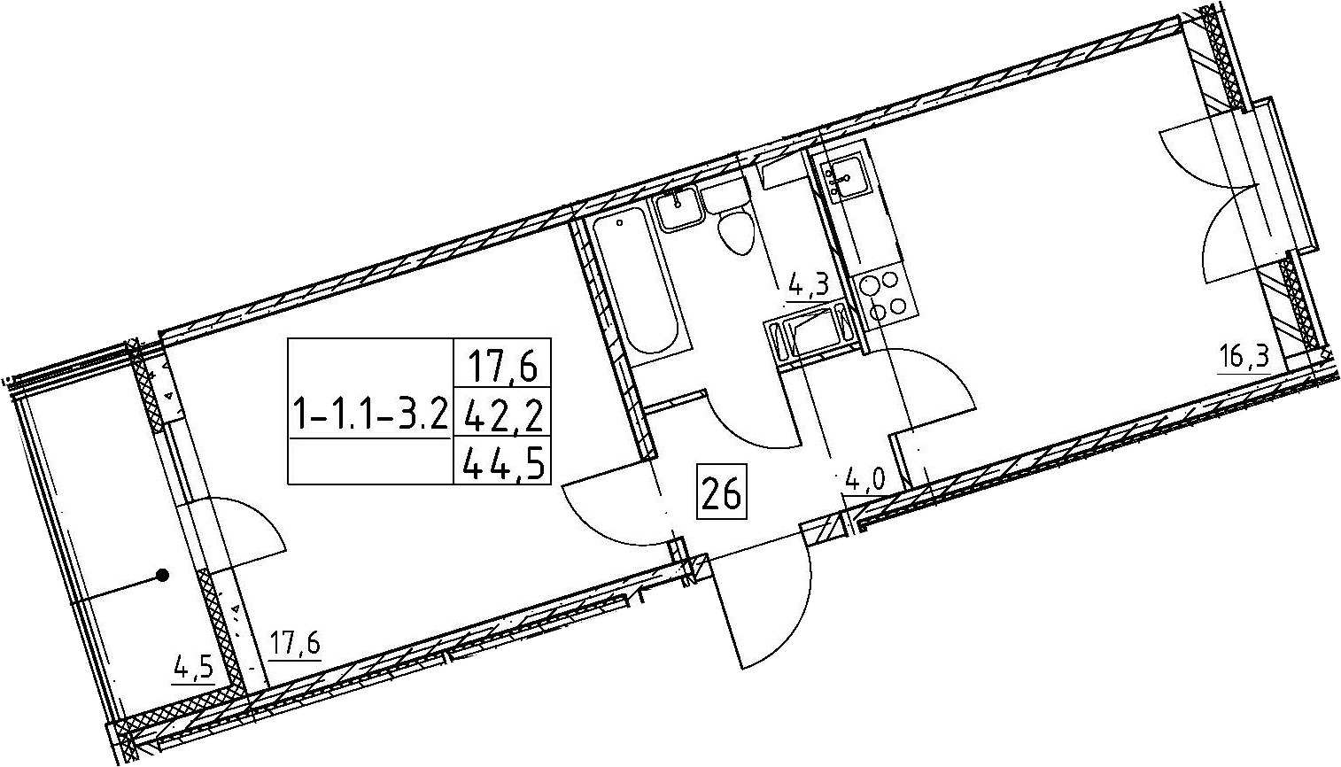 2-комнатная 46 м<sup>2</sup> на 8 этаже 2-комнатная 46 м<sup>2</sup> на 8 этаже