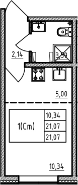 Студия 21 м<sup>2</sup> на 1 этаже Студия 21 м<sup>2</sup> на 1 этаже