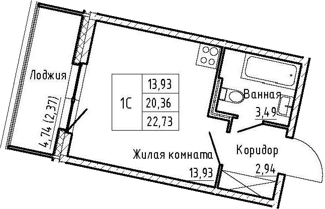 Студия 25 м<sup>2</sup> на 2 этаже Студия 25 м<sup>2</sup> на 2 этаже