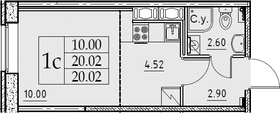 Студия 20 м<sup>2</sup> на 2 этаже Студия 20 м<sup>2</sup> на 2 этаже