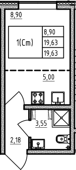 Студия 19 м<sup>2</sup> на 1 этаже Студия 19 м<sup>2</sup> на 1 этаже