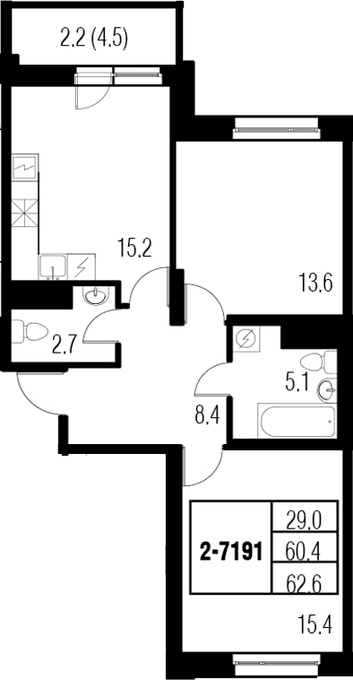 3-комнатная 64 м<sup>2</sup> на 19 этаже 3-комнатная 64 м<sup>2</sup> на 19 этаже