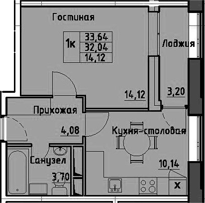 1-комнатная 35 м<sup>2</sup> на 13 этаже 1-комнатная 35 м<sup>2</sup> на 13 этаже