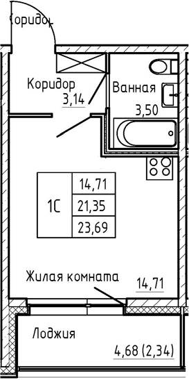 Студия 26 м<sup>2</sup> на 2 этаже Студия 26 м<sup>2</sup> на 2 этаже