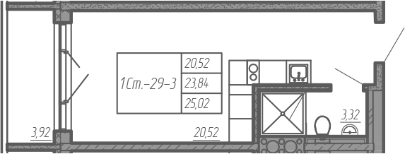 Студия 27 м<sup>2</sup> на 6 этаже Студия 27 м<sup>2</sup> на 6 этаже