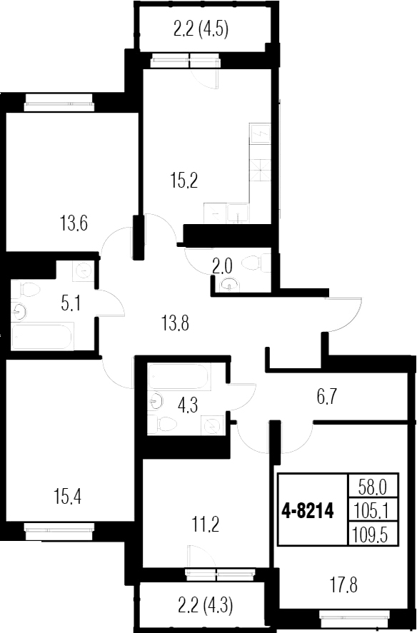 4-комнатная 113 м<sup>2</sup> на 21 этаже 4-комнатная 113 м<sup>2</sup> на 21 этаже