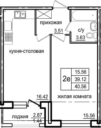 2-комнатная 42 м<sup>2</sup> на 1 этаже 2-комнатная 42 м<sup>2</sup> на 1 этаже