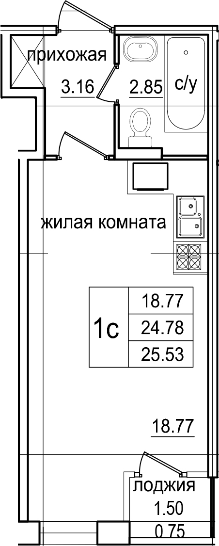 Студия 26 м<sup>2</sup> на 1 этаже Студия 26 м<sup>2</sup> на 1 этаже