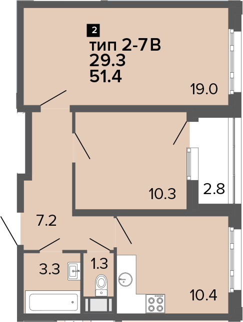 2-комнатная 54 м<sup>2</sup> на 11 этаже 2-комнатная 54 м<sup>2</sup> на 11 этаже