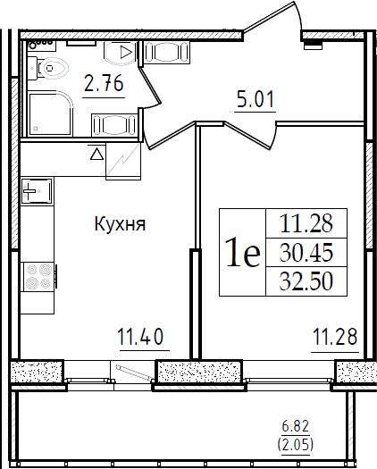1-комнатная 37 м<sup>2</sup> на 2 этаже 1-комнатная 37 м<sup>2</sup> на 2 этаже