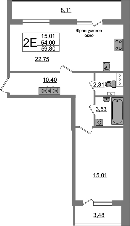 2-комнатная 65 м<sup>2</sup> на 4 этаже 2-комнатная 65 м<sup>2</sup> на 4 этаже
