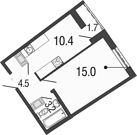 1-комнатная 34 м<sup>2</sup> на 17 этаже 1-комнатная 34 м<sup>2</sup> на 17 этаже
