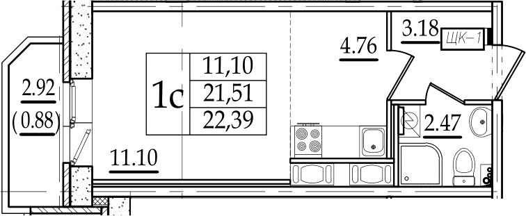 Студия 24 м<sup>2</sup> на 11 этаже Студия 24 м<sup>2</sup> на 11 этаже