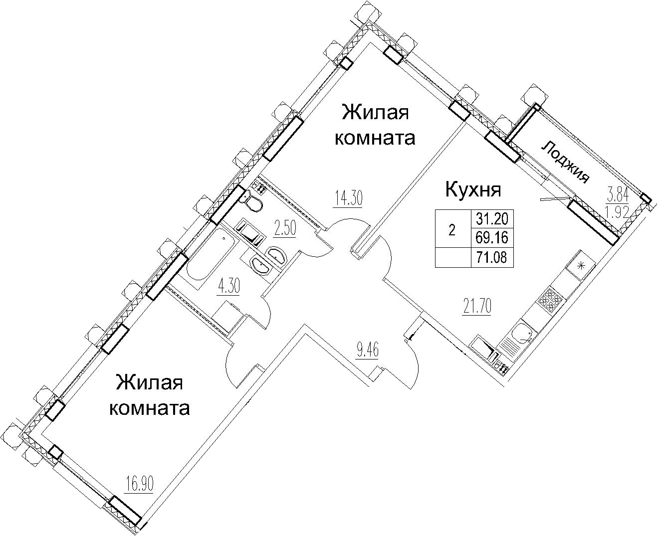 3-комнатная 73 м<sup>2</sup> на 11 этаже 3-комнатная 73 м<sup>2</sup> на 11 этаже
