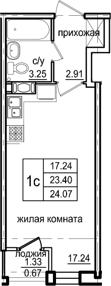 Студия 24 м<sup>2</sup> на 2 этаже Студия 24 м<sup>2</sup> на 2 этаже