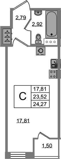 Студия 25 м<sup>2</sup> на 3 этаже Студия 25 м<sup>2</sup> на 3 этаже