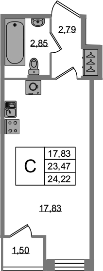 Студия 24 м<sup>2</sup> на 1 этаже Студия 24 м<sup>2</sup> на 1 этаже