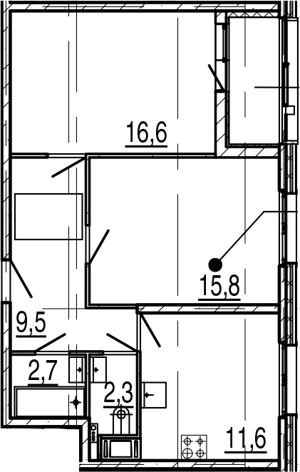 2-комнатная 62 м<sup>2</sup> на 4 этаже 2-комнатная 62 м<sup>2</sup> на 4 этаже