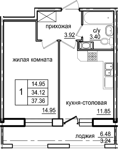 1-комнатная 40 м<sup>2</sup> на 5 этаже 1-комнатная 40 м<sup>2</sup> на 5 этаже
