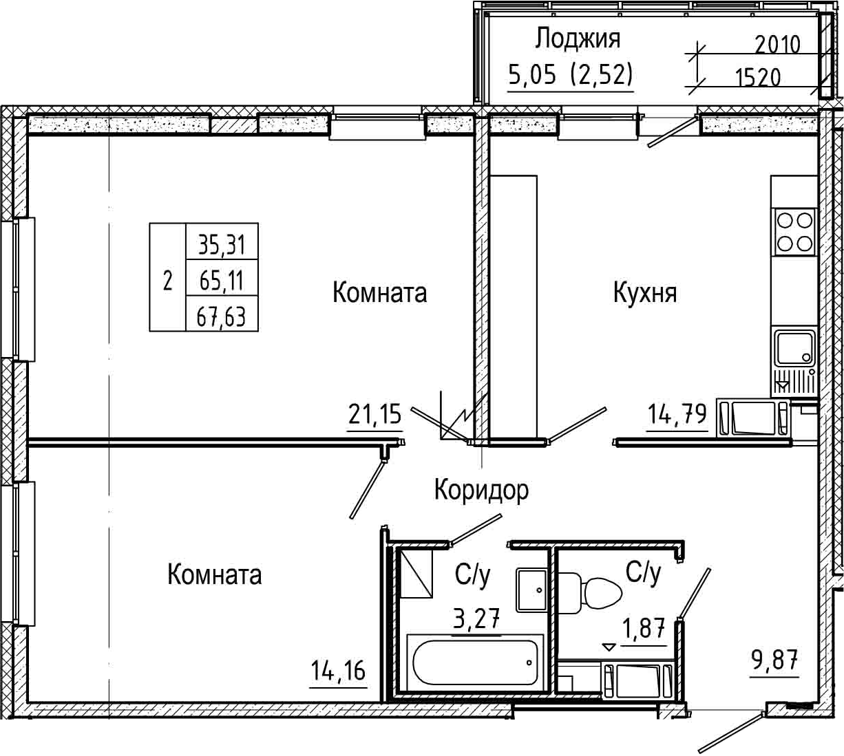 2-комнатная 70 м<sup>2</sup> на 4 этаже 2-комнатная 70 м<sup>2</sup> на 4 этаже