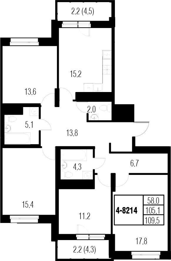 4-комнатная 113 м<sup>2</sup> на 21 этаже 4-комнатная 113 м<sup>2</sup> на 21 этаже