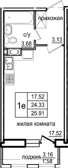 Студия 27 м<sup>2</sup> на 7 этаже Студия 27 м<sup>2</sup> на 7 этаже