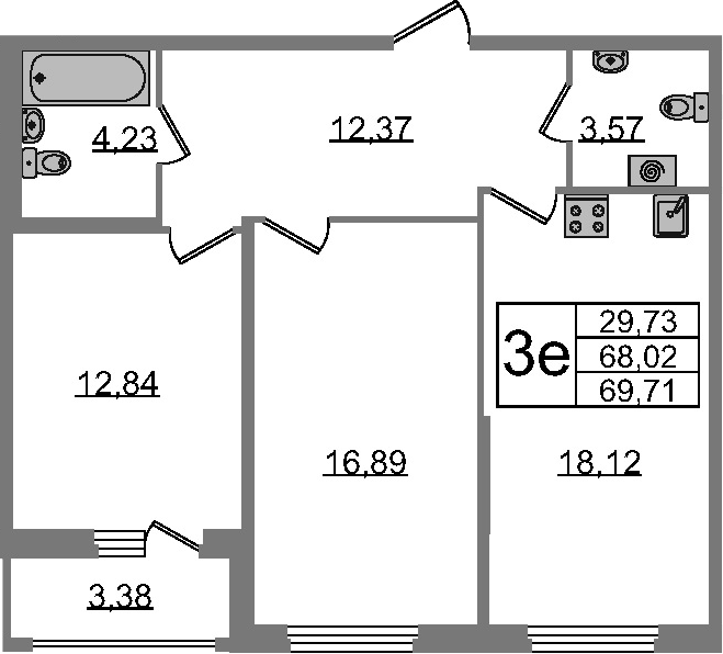 3-комнатная 71 м<sup>2</sup> на 2 этаже 3-комнатная 71 м<sup>2</sup> на 2 этаже