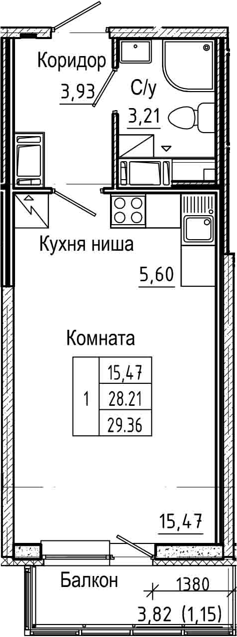 Студия 32 м<sup>2</sup> на 5 этаже Студия 32 м<sup>2</sup> на 5 этаже