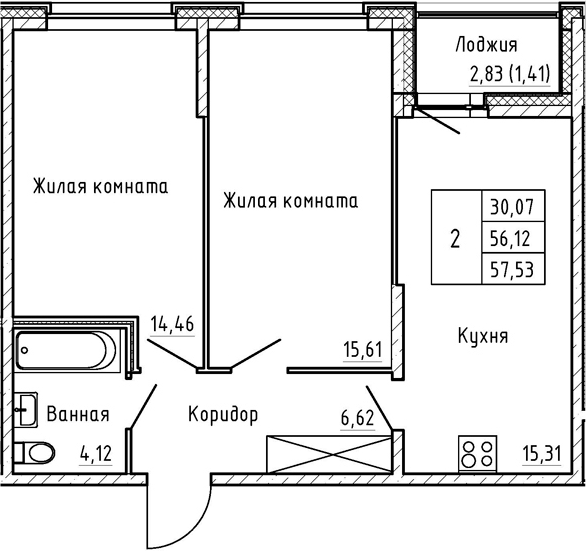 3-комнатная 58 м<sup>2</sup> на 1 этаже 3-комнатная 58 м<sup>2</sup> на 1 этаже