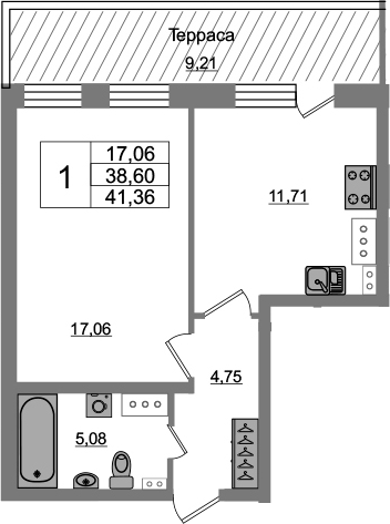 1-комнатная 47 м<sup>2</sup> на 5 этаже 1-комнатная 47 м<sup>2</sup> на 5 этаже