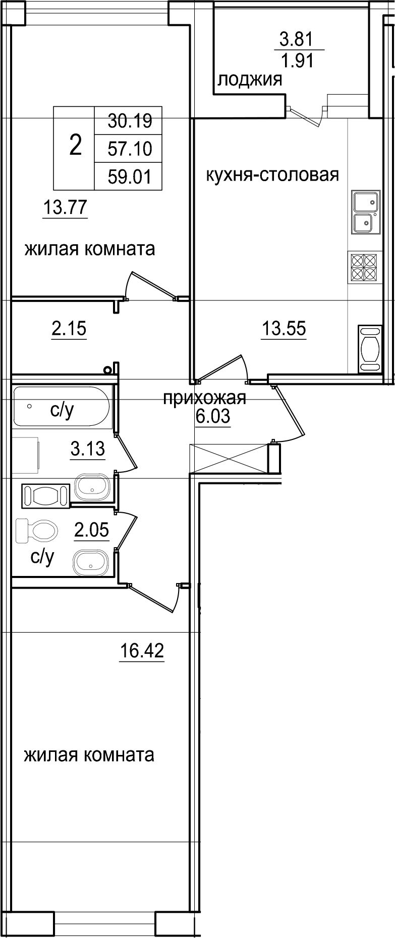 2-комнатная 60 м<sup>2</sup> на 2 этаже 2-комнатная 60 м<sup>2</sup> на 2 этаже