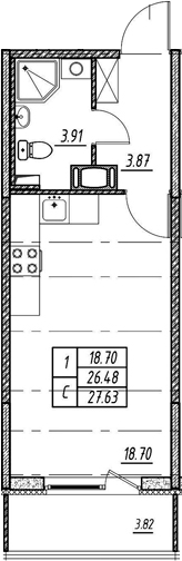 Студия 30 м<sup>2</sup> на 4 этаже Студия 30 м<sup>2</sup> на 4 этаже