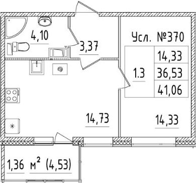 2-комнатная 41 м<sup>2</sup> на 3 этаже 2-комнатная 41 м<sup>2</sup> на 3 этаже