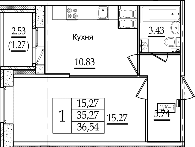 1-комнатная 37 м<sup>2</sup> на 15 этаже 1-комнатная 37 м<sup>2</sup> на 15 этаже
