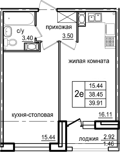 2-комнатная 41 м<sup>2</sup> на 3 этаже 2-комнатная 41 м<sup>2</sup> на 3 этаже