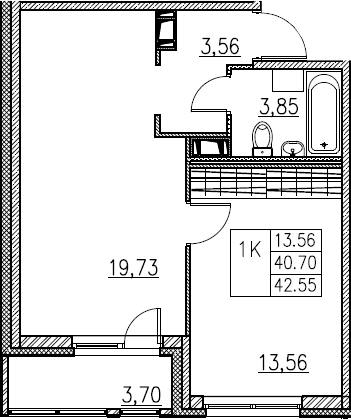 2-комнатная 44 м<sup>2</sup> на 3 этаже 2-комнатная 44 м<sup>2</sup> на 3 этаже