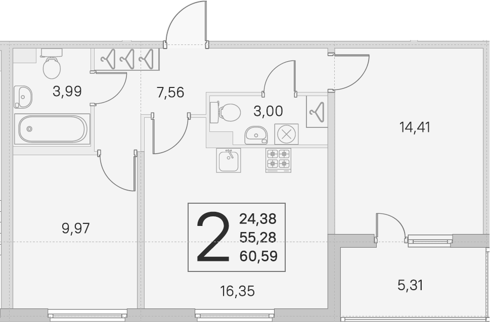 3-комнатная 60 м<sup>2</sup> на 1 этаже 3-комнатная 60 м<sup>2</sup> на 1 этаже