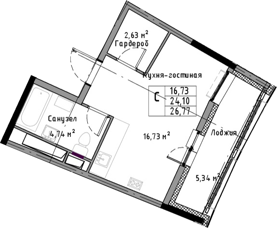 Студия 29 м<sup>2</sup> на 3 этаже Студия 29 м<sup>2</sup> на 3 этаже