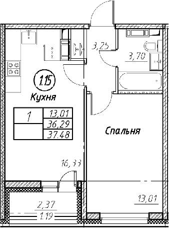2-комнатная 38 м<sup>2</sup> на 5 этаже 2-комнатная 38 м<sup>2</sup> на 5 этаже