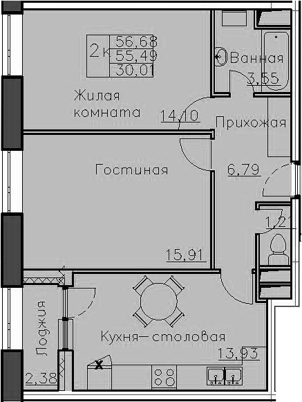 2-комнатная 57 м<sup>2</sup> на 1 этаже 2-комнатная 57 м<sup>2</sup> на 1 этаже