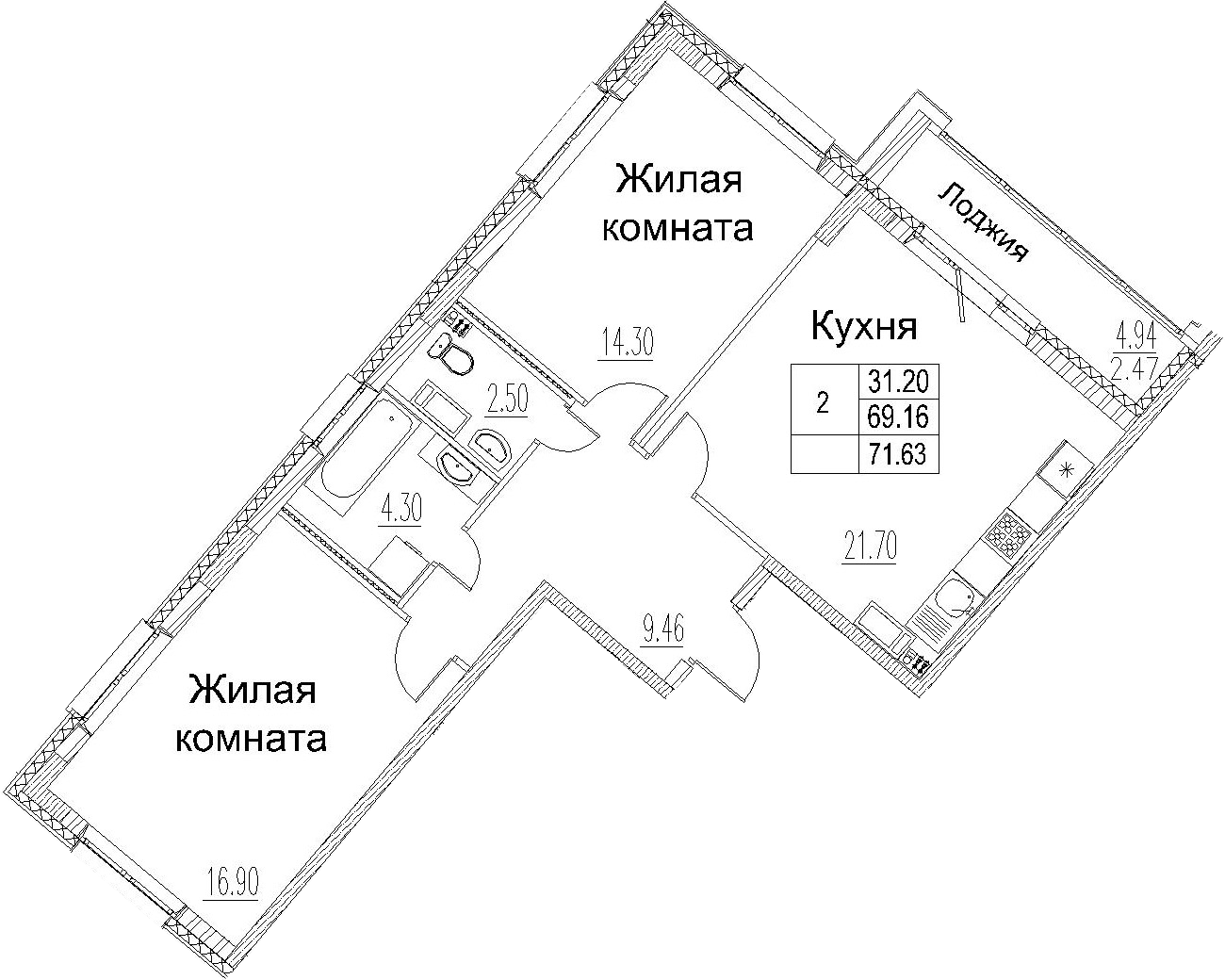 3-комнатная 74 м<sup>2</sup> на 3 этаже 3-комнатная 74 м<sup>2</sup> на 3 этаже
