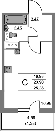 Студия 28 м<sup>2</sup> на 19 этаже Студия 28 м<sup>2</sup> на 19 этаже