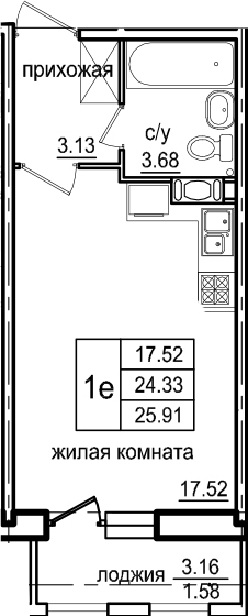 Студия 27 м<sup>2</sup> на 6 этаже Студия 27 м<sup>2</sup> на 6 этаже