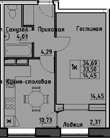 1-комнатная 35 м<sup>2</sup> на 13 этаже 1-комнатная 35 м<sup>2</sup> на 13 этаже