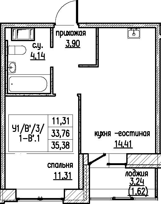 2-комнатная 37 м<sup>2</sup> на 3 этаже 2-комнатная 37 м<sup>2</sup> на 3 этаже