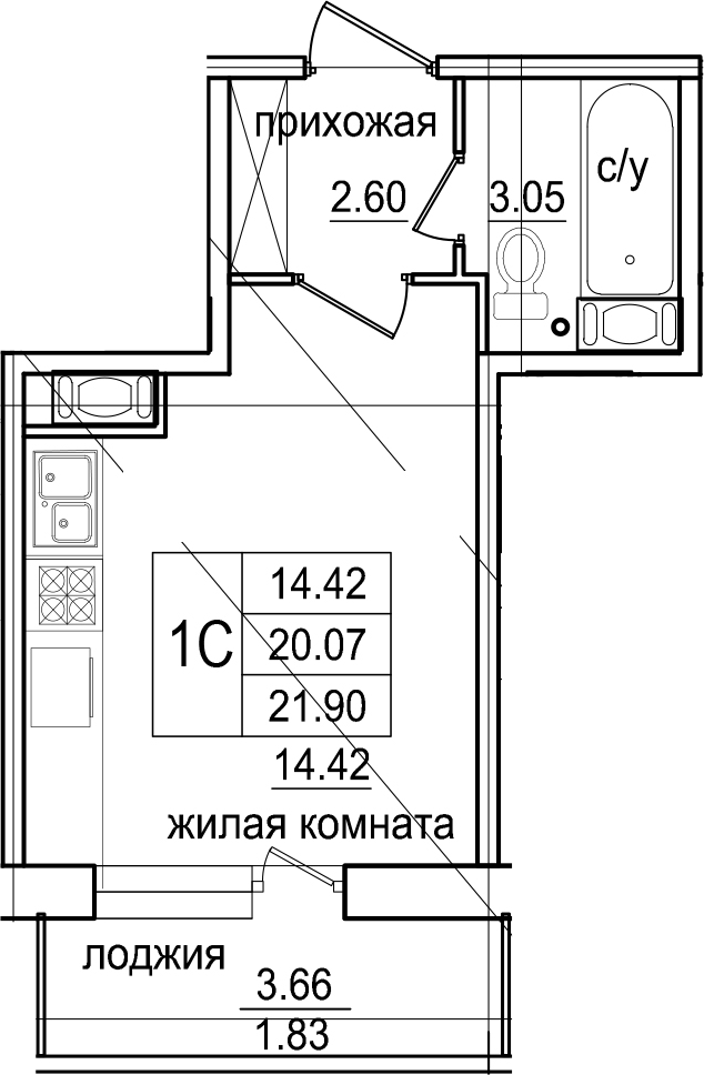 Студия 23 м<sup>2</sup> на 8 этаже Студия 23 м<sup>2</sup> на 8 этаже