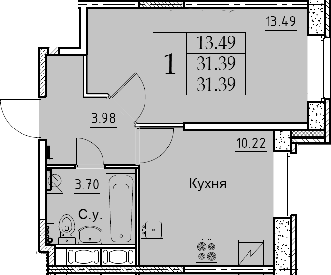 1-комнатная 31 м<sup>2</sup> на 1 этаже 1-комнатная 31 м<sup>2</sup> на 1 этаже