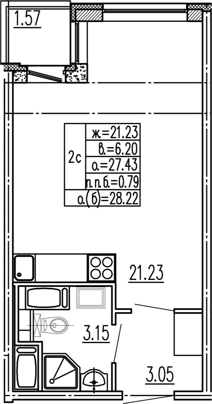 Студия 29 м<sup>2</sup> на 2 этаже Студия 29 м<sup>2</sup> на 2 этаже