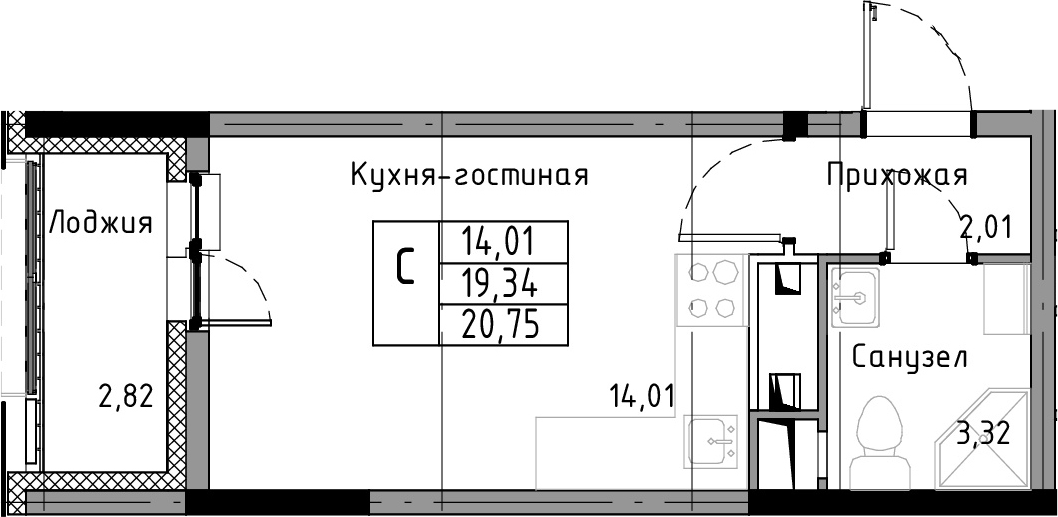 Студия 22 м<sup>2</sup> на 6 этаже Студия 22 м<sup>2</sup> на 6 этаже