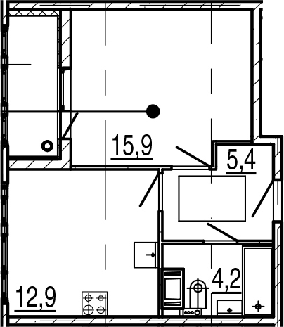 1-комнатная 42 м<sup>2</sup> на 9 этаже 1-комнатная 42 м<sup>2</sup> на 9 этаже